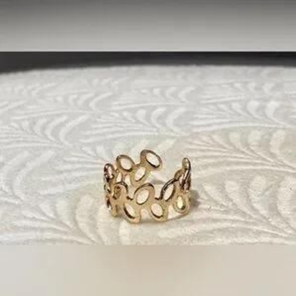 5pc Gold Tone Statement Ring Set Adjustable Stack… - image 5